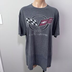 Corvette General Motors Car Flag Racing Graphic T-shirt Large Gray